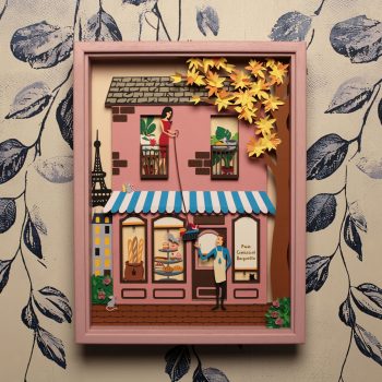 Tableau en papier artisanal inspiré d’une boulangerie parisienne