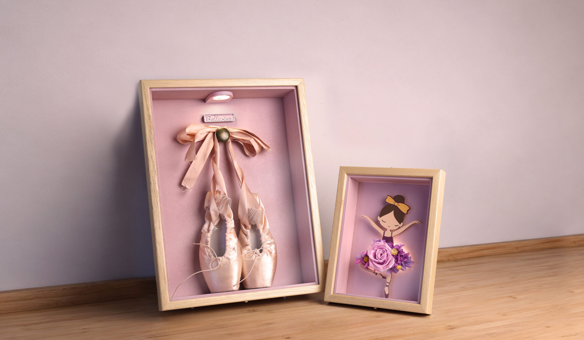 Caja de luz para puntas de ballet y ballerina floral artesanal