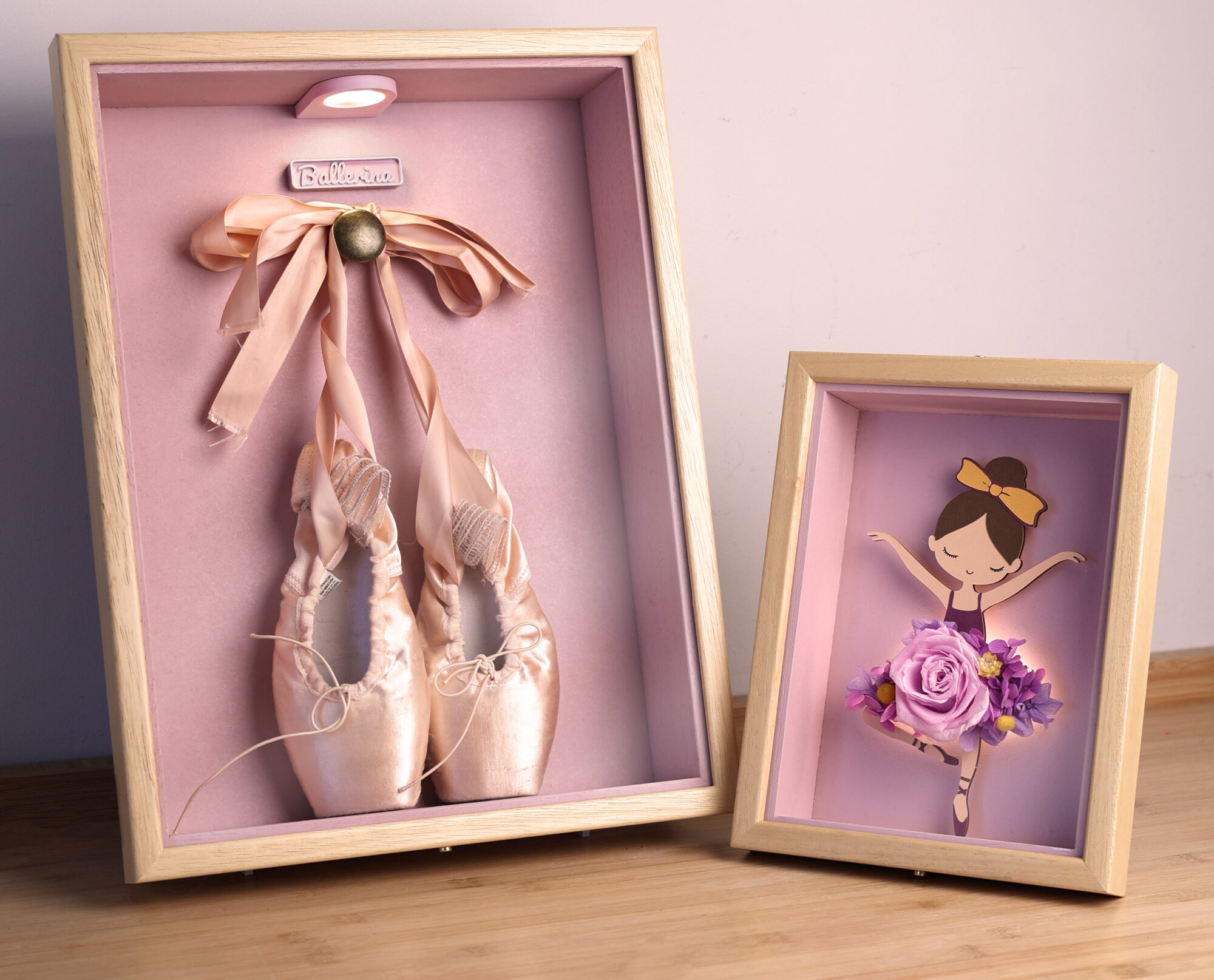 Caja de luz para puntas de ballet y ballerina floral artesanal
